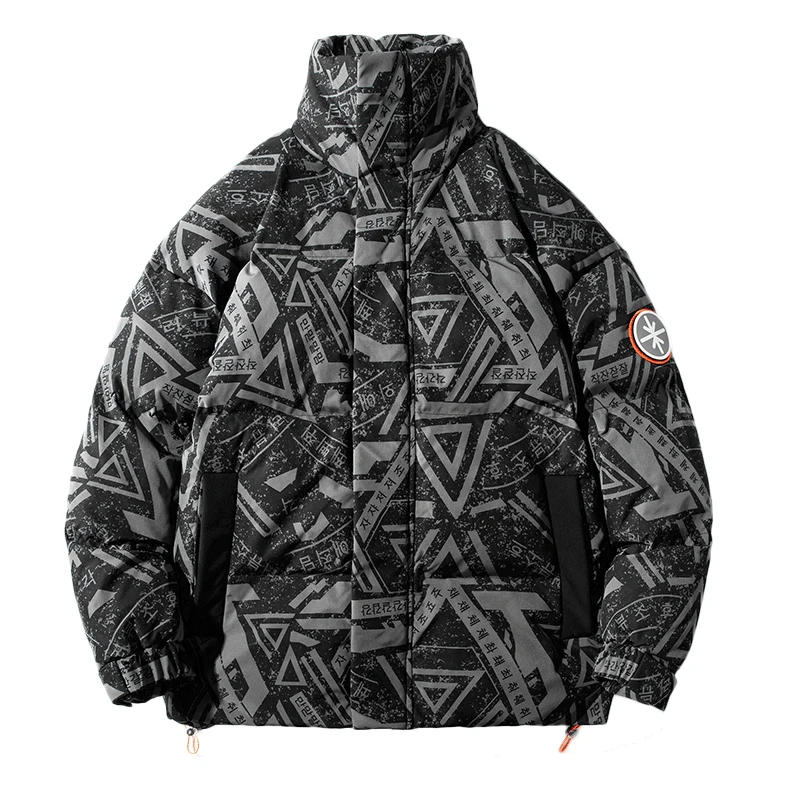 Chaquetas con estampado Harajuku para hombre, abrigo impermeable con cinta, prendas de vestir informales, ropa informal estilo Hip Hop, Invierno 2021, envío directo