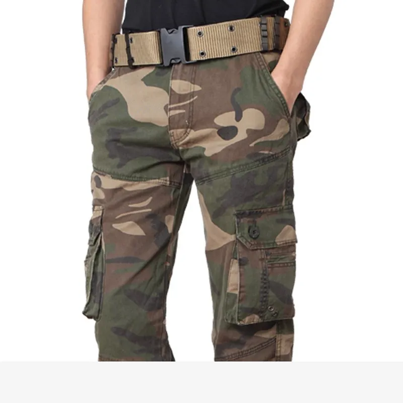 Navy Blue Multi-pocket Camo Cargo Pants Men Autumn Winter Plus Velvet Warm Straight Trousers Outdoor Fan Pants