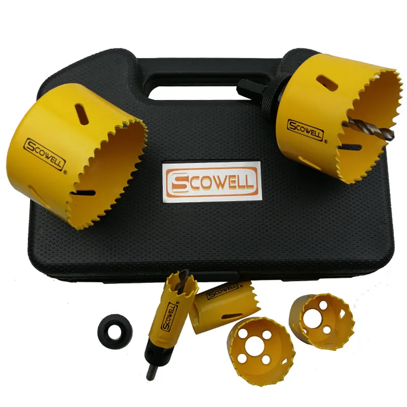 9 Packing Scowell Bi-Metal Hole Saw Kit for Metal,Wood,Drywall,Plastic Drilling,High-Quality HSS Bimetallic Crown Saw Set