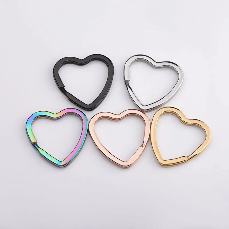 

5Pcs/Lot Mirror Polished Stainless Steel 31mm Heart Key Chain Keyring For DIY Making Fashion Jewelry Wholesale