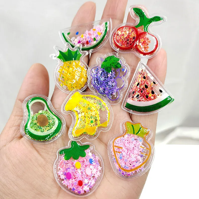 30pcs/lot  fruit Transparent Bling bling Flowing Patches Appliques for DIY Children Clip Accessories