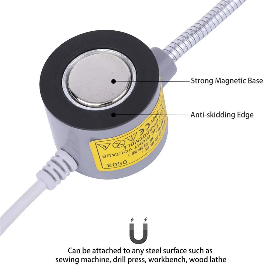 Luz de máquina de costura regulável com base magnética, interruptor ligado e desligado, luz de trabalho interior, UE, EUA Plug, 21, 28 LEDs, AC100-240V