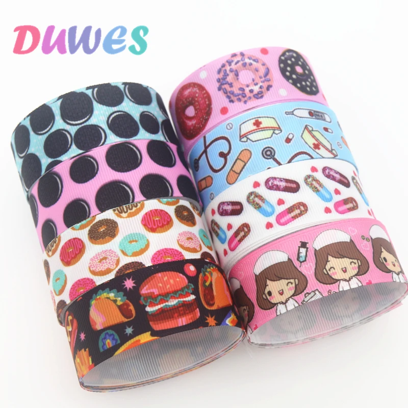 DUWES 50yards nurse cupcake drug Printed Grosgrain Ribbon Accessory Hairbow Headwear Decoration DIY Wholesale OEM D1307