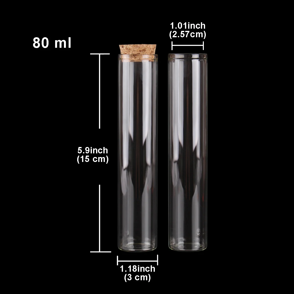 15 ml/25 ml/30 ml/35 ml/40 ml/45 ml/50 ml/55 ml/60 ml/80 ml/100 ml Kleine Glazen Reageerbuis met Kurk Dragees Potten Flessen 24 stuks