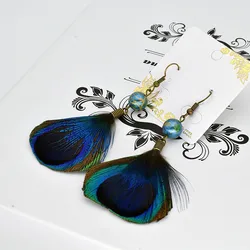 Peacock feather Earrings For Women Bohemian Fashion Long Feather Earring Jewelry Trendy festival Gift Wholesale