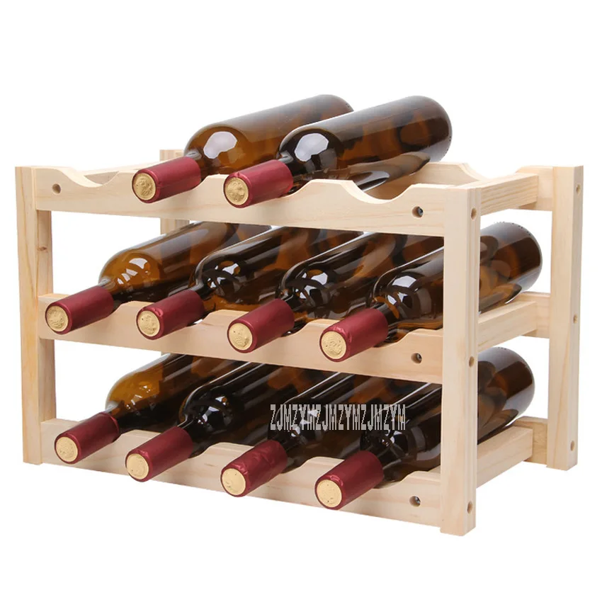 3 Layer Red Wine Rack Wooden Bottle Holder Mount Bar Solid wood Shelf Folding Wood Wine Rack Alcohol Neer Drink Bottle Holder