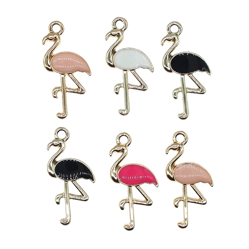 10pcs/lot 15*29mm Cute Animal Enamel Bird Flamingo Charms for DIY Earring Necklace Girls Jewelry Handmade Findings XL998