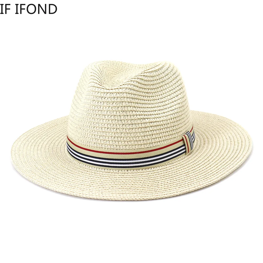 Women Wide Brim Sun Hats 2021 Spring Summer Fashion Panama UV Sun Protection Beach Straw Cap Men Outdoor Casual Jazz Cap