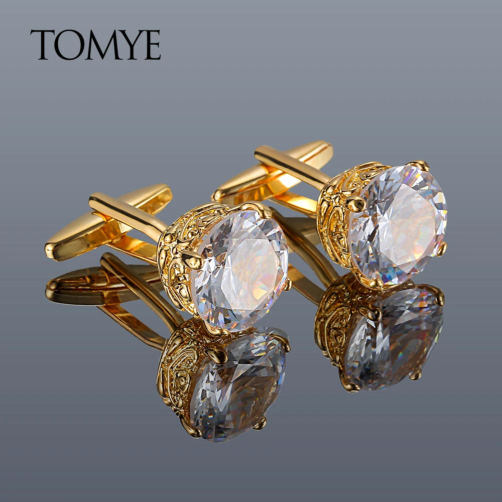 Cufflinks for Men TOMYE XK20S008 Luxury Zircon Golden Button Formal Dress Shirt Cuff Links Wedding Gifts Jewelry