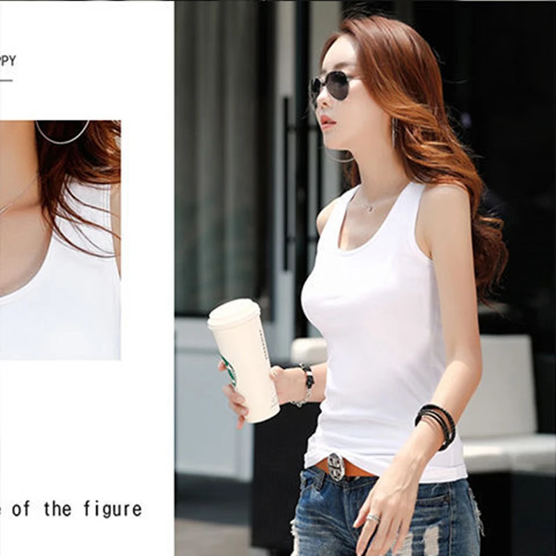 2023 Summer Slim Render Top Sexy Women Sleeveless O Neck Tank Tops Solid Black White Crop Vest Tops 	топик