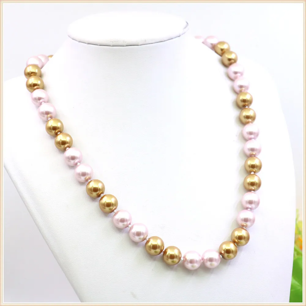 10mm Round Double Brown Pink Glass Pearl Shell Necklace Girl Knotted Between Every Beads Neckwear Fashion Jewelry Making Design