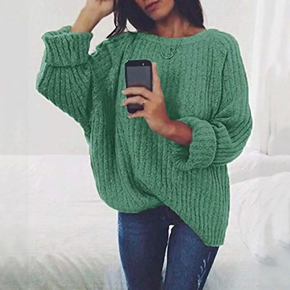 

Fall/Winter 2019 Long Crew Neck Sweater Feminine Fashion Trend Casual Pullover