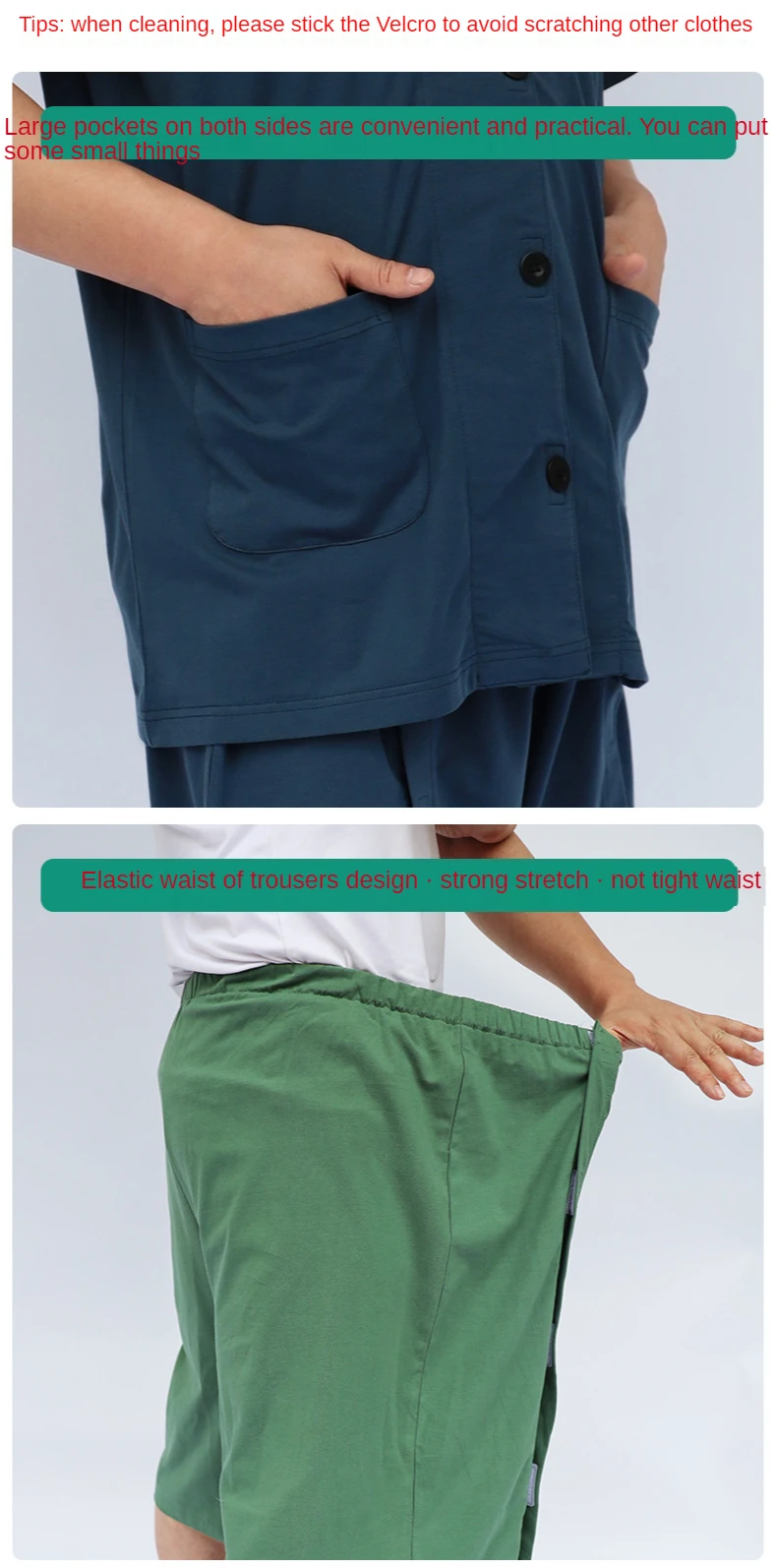 Gutes kurzärmliges Krankenhauspatientenkleid zur Bruchrehabilitation, postoperativ, praktischer Infusionsprüfung/Ankleidewechsel – Detail 5