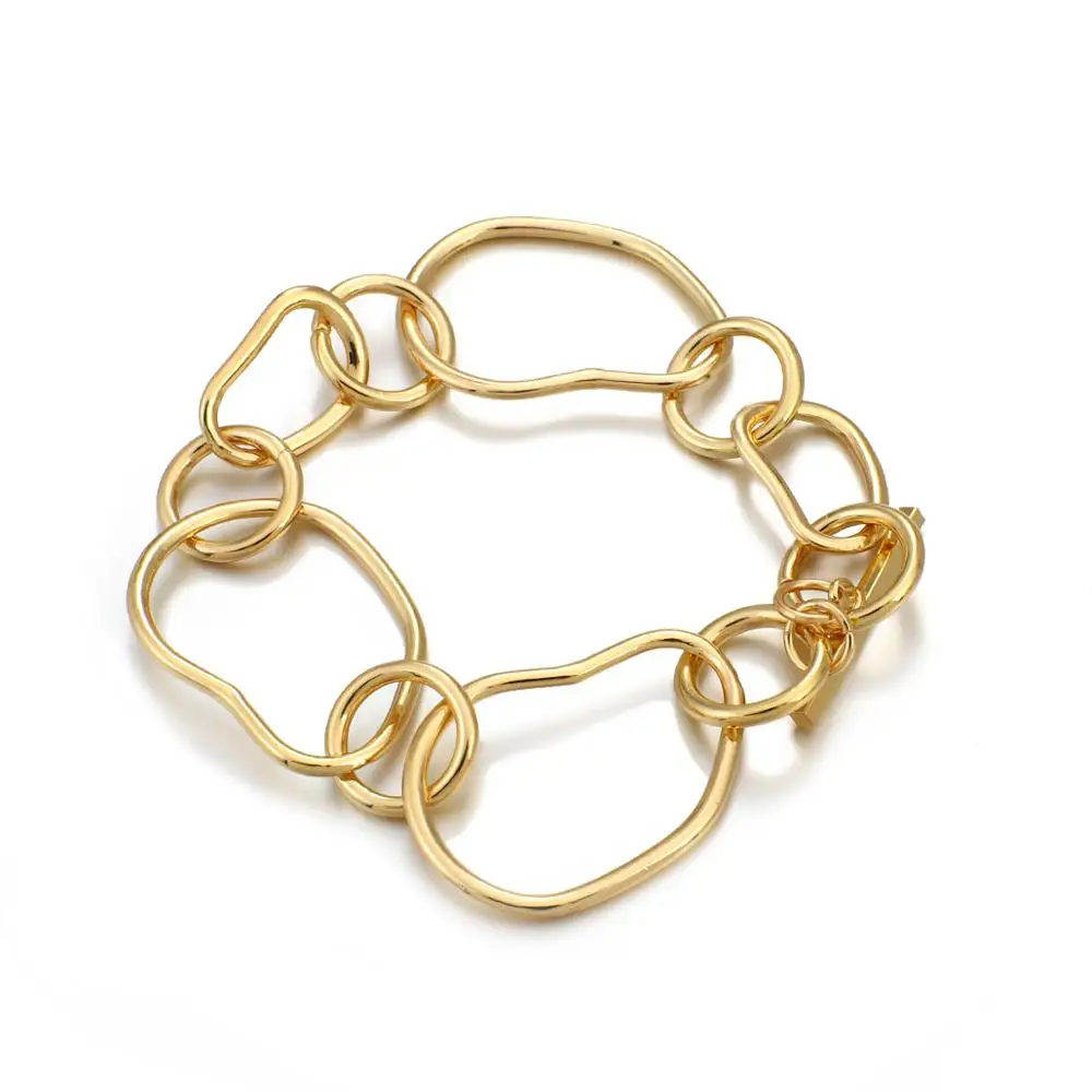 AENSOA Simple Gold Color Hollow Link Chain Bracelets for Women 2021 Fashion Big Thick Metal Charms Bracelet Bangles Hand Jewelry