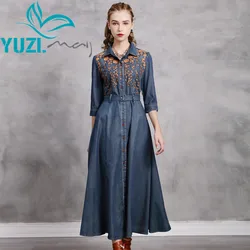 Dress For Women 2020 Yuzi.may Boho New Denim Women Dresses Turn-down Collar High Waist Single Breasted Vestido Feminino A82259