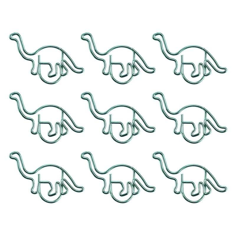 12pcs/box Green Dinosaur Bookmark Metal Paper Clip Decor Rose Gold Colorful Book Note Decoration Binder Clip Stationery School