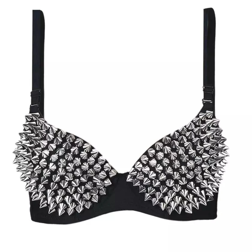 Sexy Lingerie Cotton Metallic Spike Stud Rivet Bra Push Up Gorge Steampunk Bras For Women Fashion Underwear Burlesque Brassiere