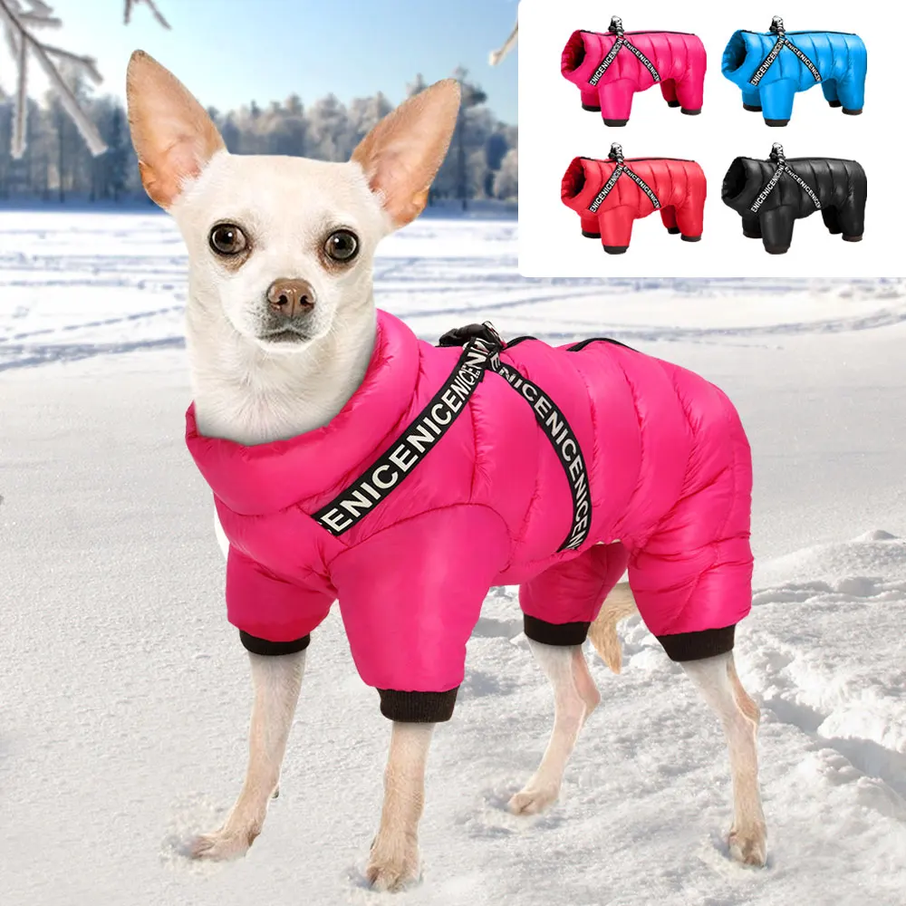 Warm Large Dog Jacket Coat With Harness Winter Waterproof Small Dogs Pets Clothing Jumpsuit For Labrador French Bulldog Hoodies