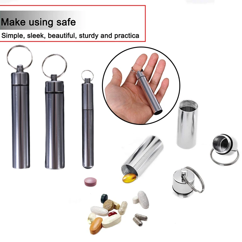 1PC Detachable Key Chain Medicine Pill Bottle Box Waterproof Aluminum Storage Case Medicine Container Box Health Care