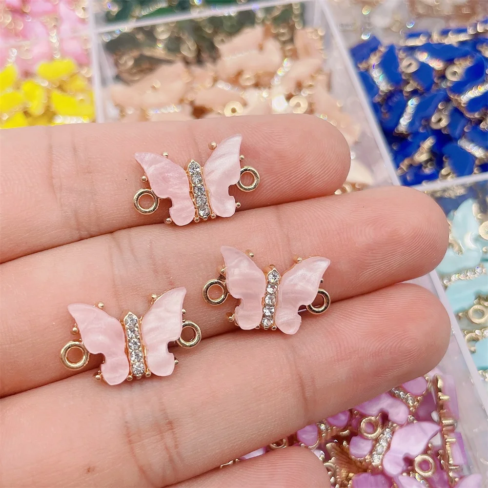NEW 12Pcs/Set Creative Colorful Acrylic Butterfly Connector Pavé Zircon Jewelry Accessories For Bracelet Jewelry Making Supplies