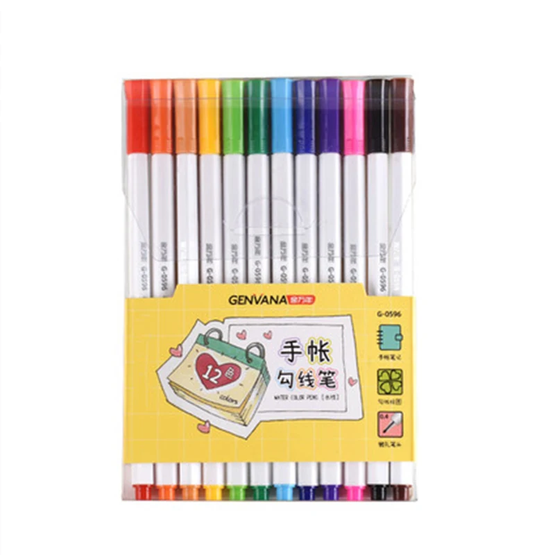 GENVANA – stylo à ligne à crochet pour compte à main, 12 couleurs, stylo à aiguille à base d'eau pour filles, Notes/agenda/copie à la main, spécial dessiné à la main, bricolage, G-0596