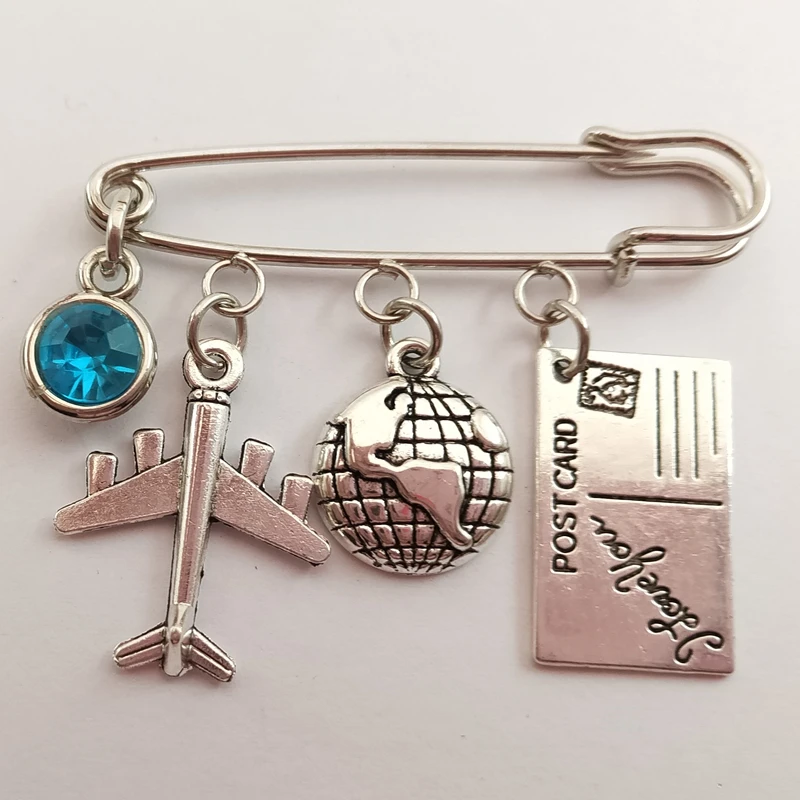 1pcs Love Travel Charm Airplane Brooch Globe Compass Passport Brooch Best Friends Gift Brooch,Gift for Flight Attendant