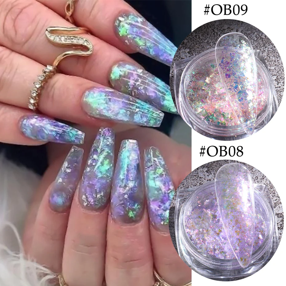 Aurora pó de flocos de opala, glitter para unha, sereia azul, roxo, acrílico irregular, poeira, lantejoulas, design de acessórios de manicure