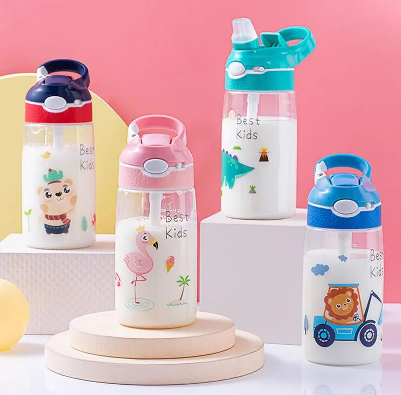 450ML Children's Plastic Tritan Water bottle School Students Sports Kettle Kindergarten Duckbill Cup with Straw Portable Tea Cup