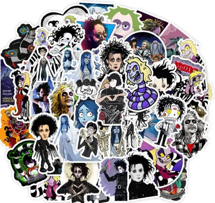 10/30/50 szt. Tim Burton seria filmów Graffiti wodoodporna deskorolka walizka podróżna telefon Laptop naklejki bagażowe Diy dzieci