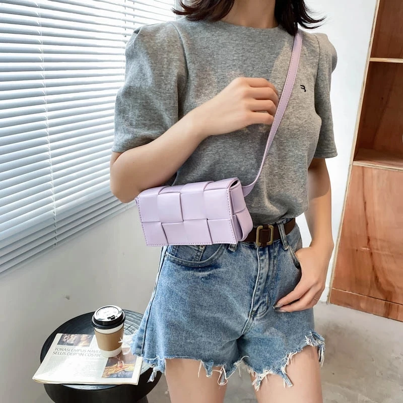 Leather Woven Small Waist Bags For Women Luxury Brand Bag Luxury Weave Cassette Waist Belt Bag 2021 Trend Chest Pouch Female