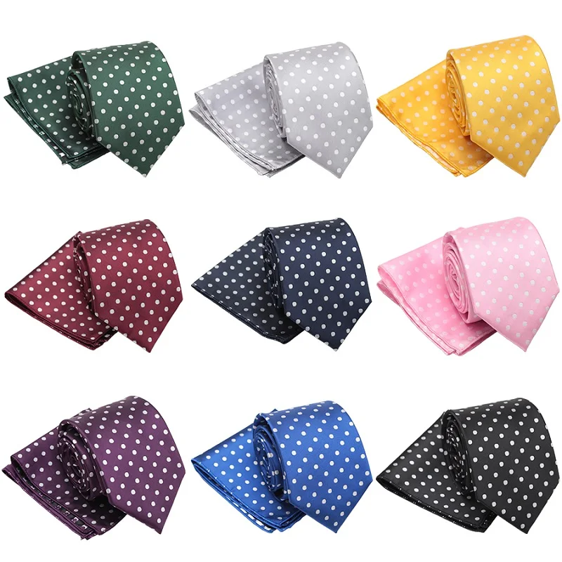 Men Tie Cravat Set Dot Quality Jacquard 8cm Tie Fashion Wedding Ties for Formal Dress Hanky Necktie Mens Gifts Party Accessories