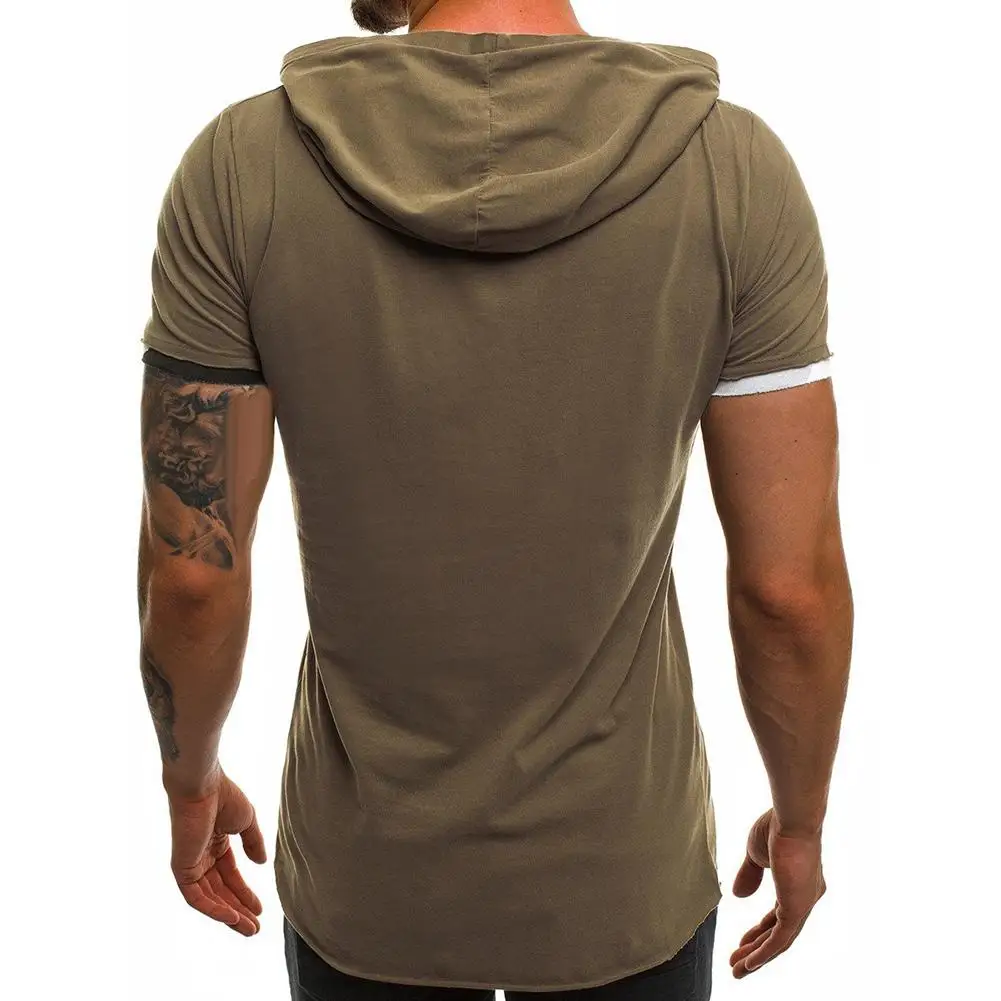 Fashion Men Tops T-Shirts Short Sleeve Ripped Irregular Hem Slim Blouse T-shirt Fitness Hoodie жилетка мужская