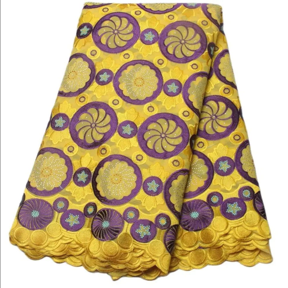 

5 Yards Yellow High Quality Embroidery Wedding Fabric for Sewing Cloths and Dresses African Swiss Voile Lace NB0138