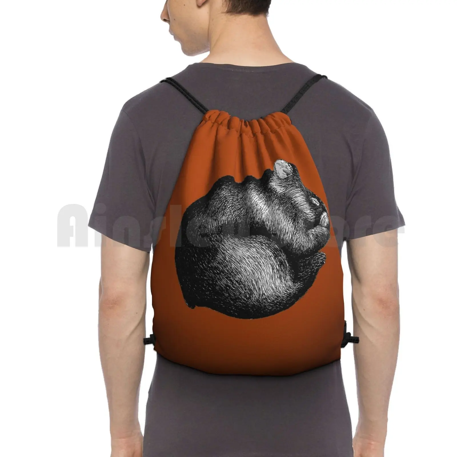 

Wombat Sleeping Backpack Drawstring Bag Riding Climbing Gym Bag Wombat Sleep Band Marsupials Short Legged Animal Small