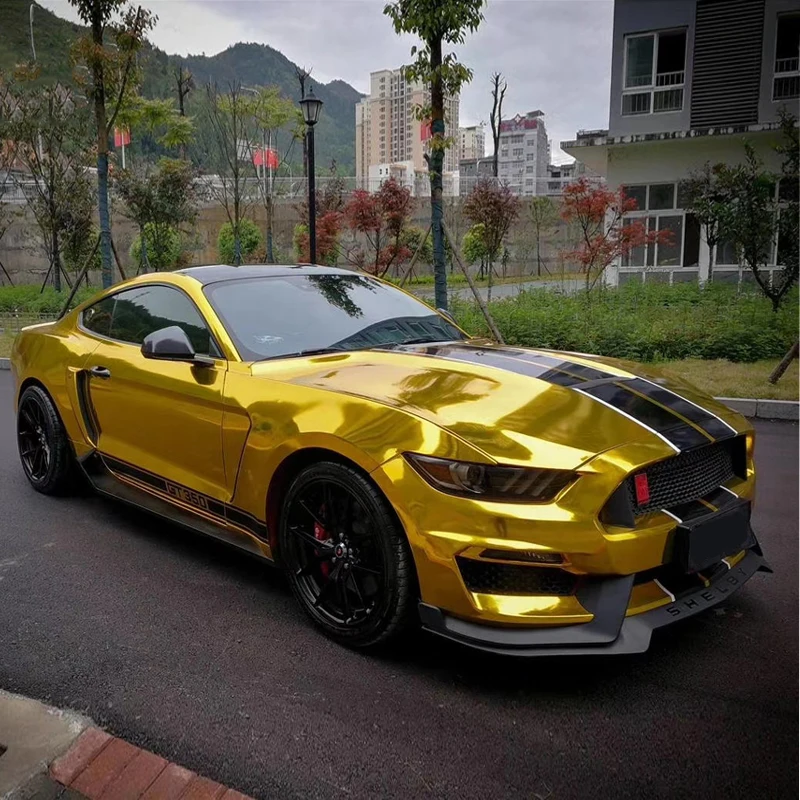 

18Mx1.52M Gloss Chrome Gold Car Whole Body Vinyl Wrap Mirror Effect Sticker Roll Glossy Film Metallic Decals Car Styling