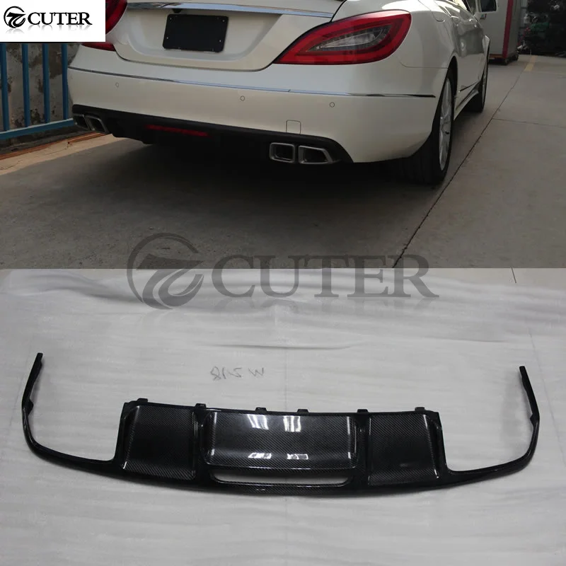 W218 Cls500 Cls63 Amg Style Carbon Fiber Car Rear Bumper Diffuser Lip with Led Lights for Benz Cls350 Back Bumper Spoiler 12-15