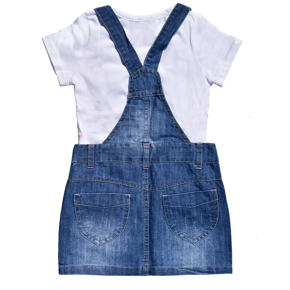 4-7T Summer Children Kids Little Girls t Shirt and Thin Romper Skirts Denim Skirt Jeans Cotton Denim Bib Shorts Rompers