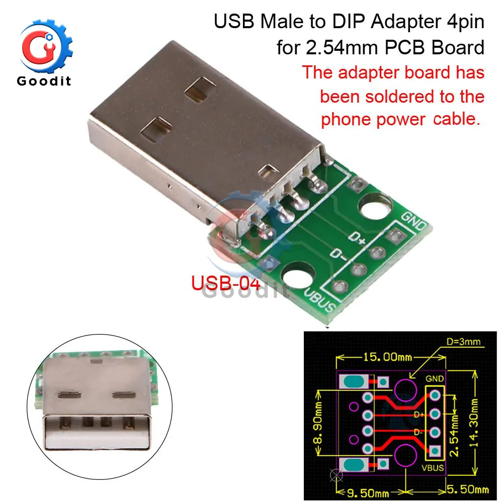 Mini USB A Macho para Fêmea, USB 2.0, 3.0, Conector B, Interface para DIP 2.54mm, Conversor PCB, Adaptador, Breakout Board