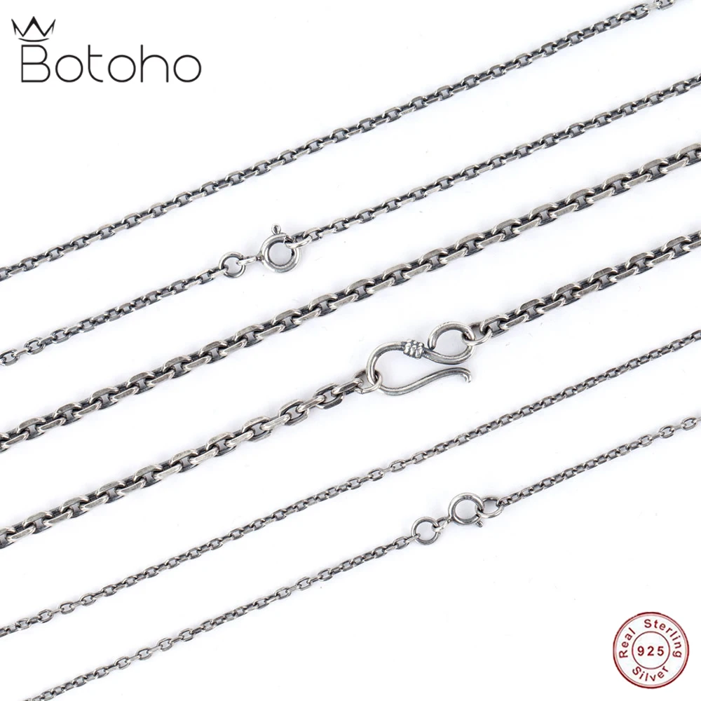 

Wholesale Real 100% S925 Sterling Silver Vintage Old Retro Corner Chain Necklace Simple And Versatile Pure Silver Bamboo chain