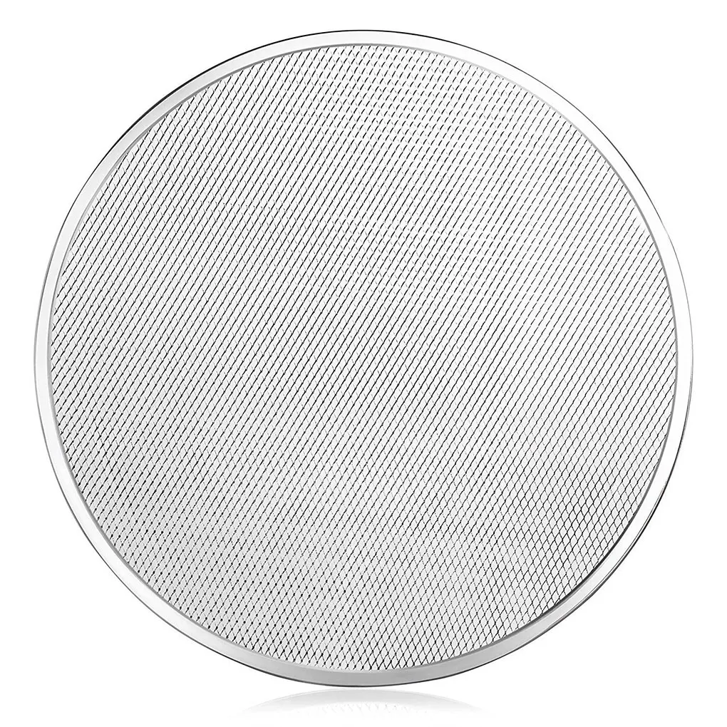 Pantalla redonda de aluminio para hornear Pizza, bandeja de corteza fina, sartén de alambre de aluminio, herramienta para hornear Pizza, 1 unidad