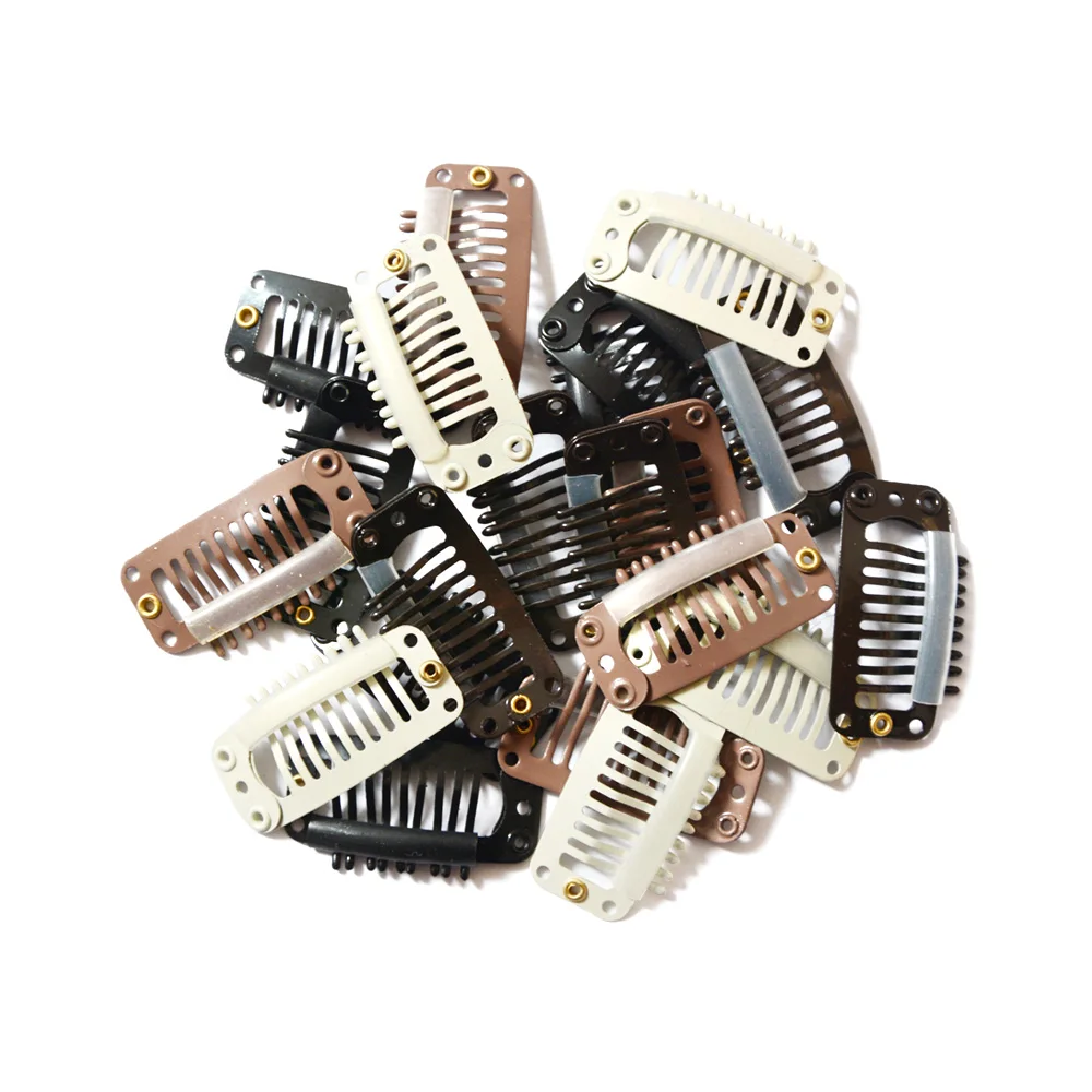 12 sztuk 32mm 9-teeth klipsy do przedłużania włosów ze stali nierdzewnej peruki klipy grzebienie spinka z gumy do przedłużania włosów peruka DIY