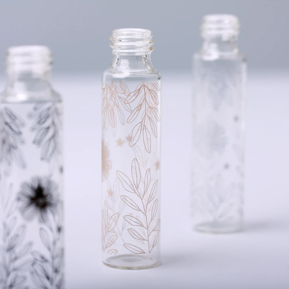 100 teile/los 5ml 10ml tragbare Blumenmuster Glas parfüm flasche mit Zerstäuber leere kosmetische Mini nachfüllbare Flaschen