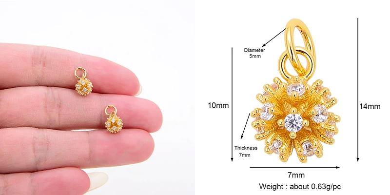 Pine Cone Lotus Coconut Tree Sun Flower Ginkgo Leaf 18K Gold Charm,Bracelet Earring Attachment Jewelry Components Findings L44