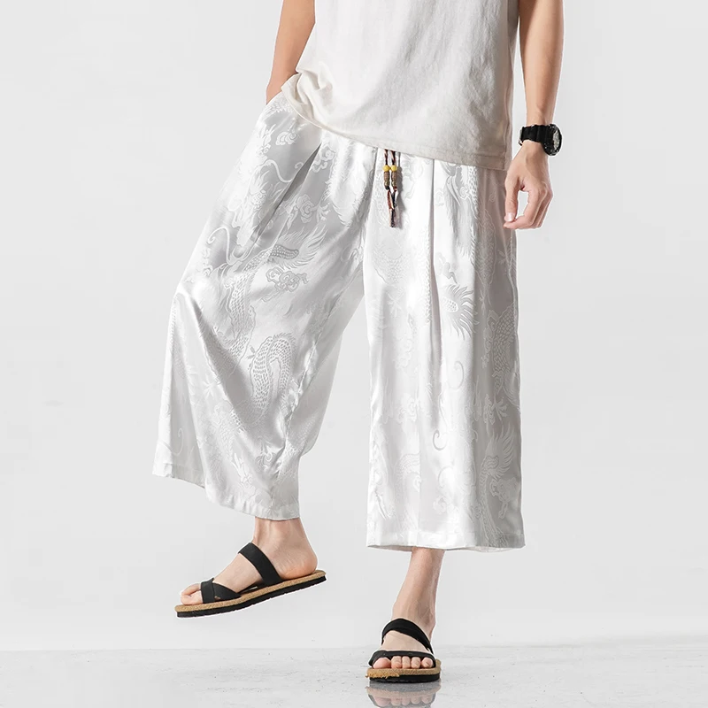 Men Causal Baggy Pants  Men Chinese Style Draped Harem Pants Mens Traditional Wide Leg Pants Male Calf-Length Pants M-5XL