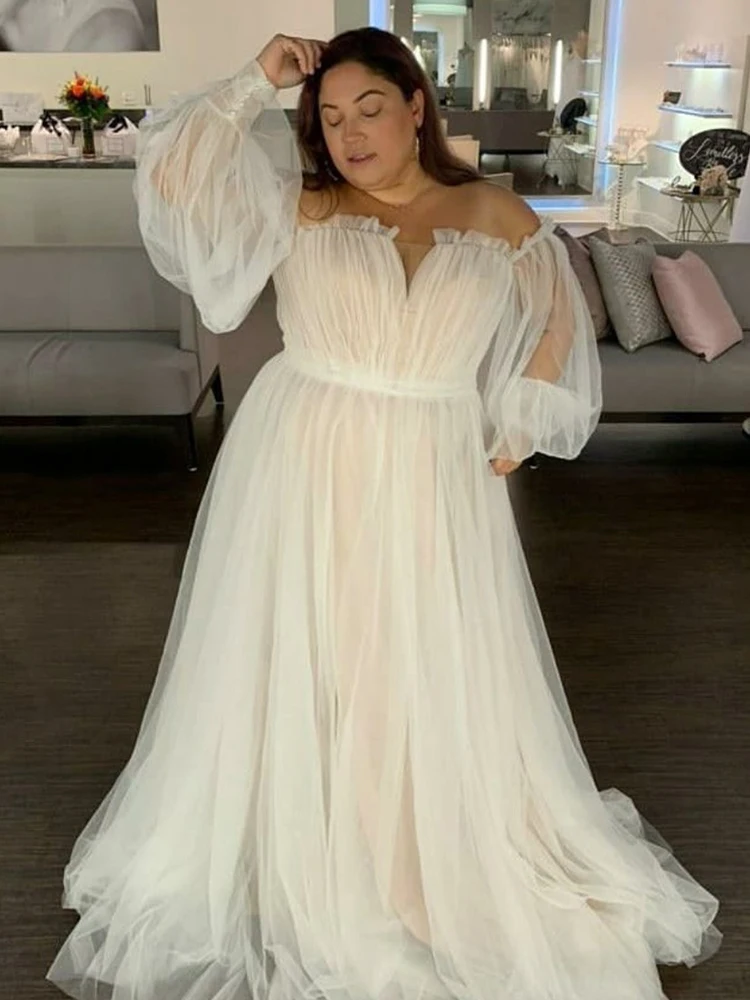 Robe de mariée à manches longues pour femmes, robe de mariée grande taille, manches longues, bouffantes, campage léger, longueur au sol, tribunal, train, patients, quelle que soit la grande taille, B2018, cou, mariées