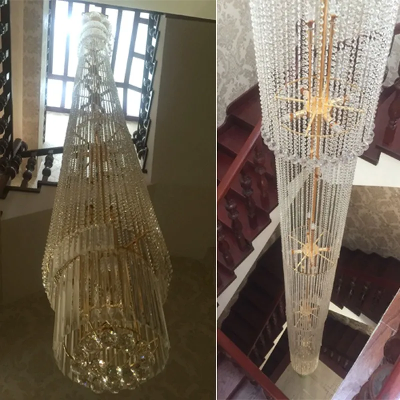 Duplex Villa Spiral Stair Chandelier Long Crystal Chandelier Lighting Modern Living Room Luxury Large Commercial Building Light