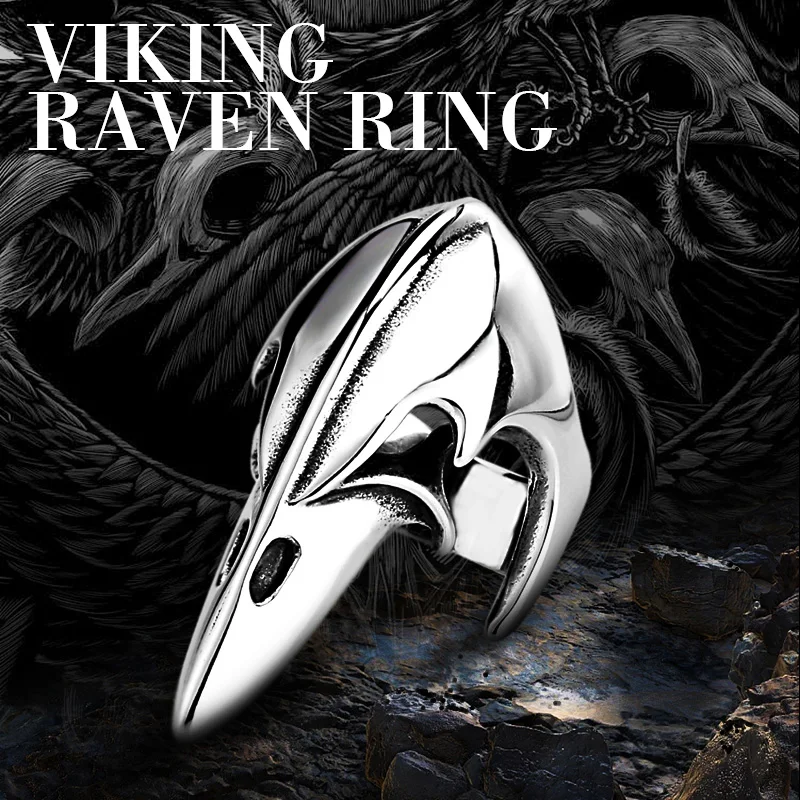 Beier 316L Stainless Steel Ring Nordic Viking Amulet Raven Head Skull Crow Pagan Odin Rune Scandinavian Fashion Men Jewelry