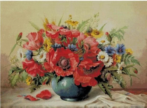 

Poppy Vase Flower Cross Stitch Kits Top Quality Embroidery Needlework Sewing Kit 14CT Unprinted DIY Handmade Art Home Decor