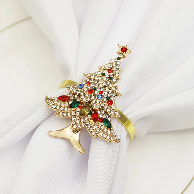 Christmas Tree Napkin Ring, Cloth Ring, Diamond-Studded, Hotel 6Pcs