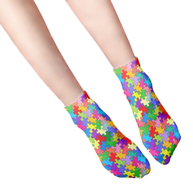 Classic Hot Sale Women Ankle Socks Casual Comfortable High Quality Color Puzzle Socks Business Party Dress Short Socks